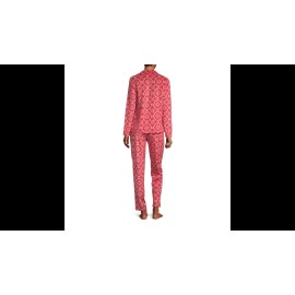 Adonna Fleece Pant Pajama Set Sz XS Red White Print Long Sleeve Button Pocket