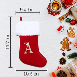 20 Inches Monogram Christmas Stockings with Letters, Unique Red Velvet with White Super Soft Plush Xmas Stockings Red Letter Stockings for Christmas Holiday Xmas Season Decor (A,Red)