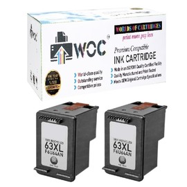 WOC Remanufactured Ink Cartridge Replacement for HP 63 / 63XL (F6U62AN / F6U64AN) (Jumbo Black: 153% Higher Yield) (2-Pack: 2X Black)