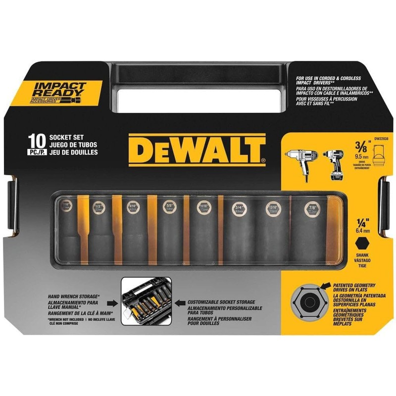 DEWALT Impact Socket Set, SAE, 3/8-Inch, 10-Piece (DW22838)