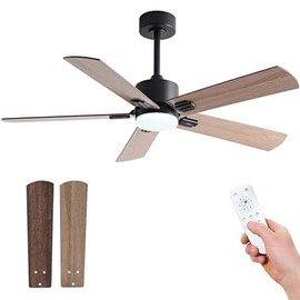KENSID 42 Inch Ceiling Fans with Lights and Remote,Modern White Ceiling Fan with Light for Indoor,5 Blades,3 Color Temperatures LED Light,Reversible 6 Speeds,Memory Function,Quiet DC Motor