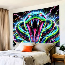 BlissYard Glowing Tapestry Blacklight Snake Tapestry UV Reactive 78x59 Inch Glow in The Dark Blanket Party Decor Teens Glow in the Dark Tapestry Party Bedroom Living Room Party Photography Backdrop