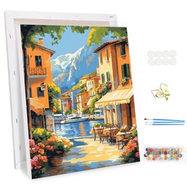 EOBROMD Framed Paint by Numbers Kits for Adults Landscape, DIY Garden Kits Crafts for Beginner, Painting on Stretched Canvas, Oil Paint by Numbers for Home Decor Gift 12x16inch