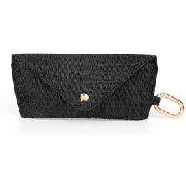 lasuroa Woven Straw Sunglasses Case, Glasses Case with Clip Protective Case for Sunglasses, Hard Shell Rattan Glasses Holder for Men and Women, black, m