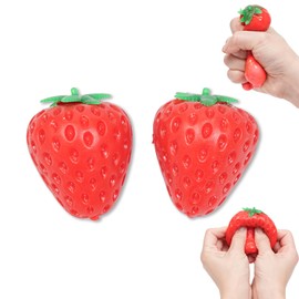 Strawberry Squishies Toys, 2 Pcs Stress Relief Strawberry Toy Stretchy Simulation Strawberry Fruit Squeeze Toys, Fake Strawberry Novelty Toy for Kids Adults
