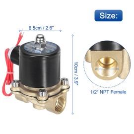 sourcing map Brass Electric Solenoid Valve, 1/2" NPT 220V AC Air Valve Normally Closed for Water Gas Fuel Diesel Oil
