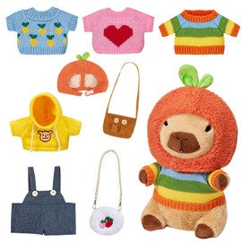 Capybara Cuddly Toy 23 cm Plush Toy with 5 Clothes, Hat & 2 Pockets - Dress Toy from 3 Years, Cute Stuffed Toy Birthday Gift for Children, Plush Doll with Accessories for Decorative Gift