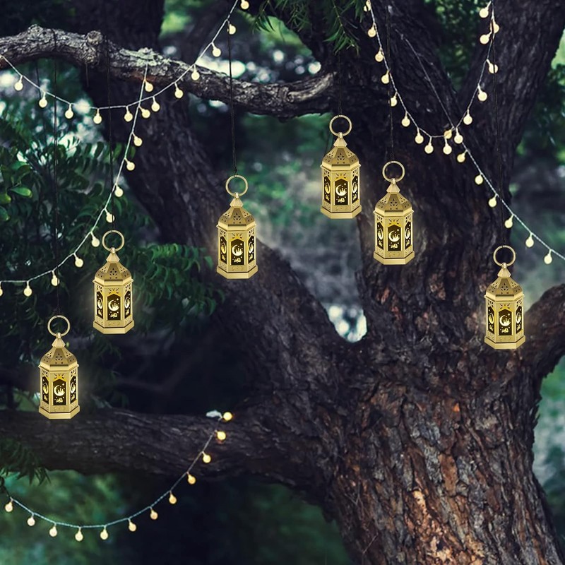 Frelisiy 12pcs Gold Ramadan Lantern Lights, Ramadan Decorations, Mini EID