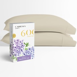 Carressa Linen 100% Egyptian Cotton Pillow Cases Set of 2-600 Thread Count Beach Sand Standard/Queen Pillowcase for Sleeping, Silky Sateen Weave Bed Pillow Cover, Extra Long Staple Pillowcases