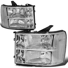 DNA MOTORING Pair Headlight Assembly Compatible With 07-13 GMC Sierra 1500/07-14 Sierra 2500 HD 3500 HD, Chrome/Clear, HL-OH-GMCSIE07-CH-CL1