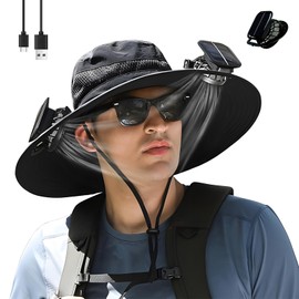 BCVVCCB Sombrero para el Sol al Aire Libre para Hombre, Protección UV UPF 50+ con 2 Ventiladores Solares, Adecuado para Senderismo y Montañismo