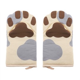Cook Non-Slip Oven Mitts Heat Resistant Oven Gloves Cute Cat Paw Short Oversized Thick Gloves Grill Cut-Resistant BBQ Gloves Kitchen Utensils for Home Cooking Baking Grilling (1 Pair)