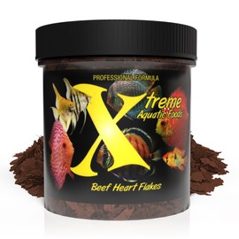 Xtreme Beef Heart Flakes - High Protein, Nutrient-Dense for Tropical & Freshwater Fish, Supports Growth, Color Enhancement, Easy Digestion - Ideal for Discus and Cichlids (2oz)