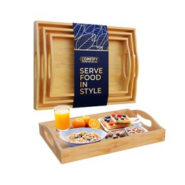 Comfify Bamboo Serving Trays – Set of 3 Ottoman Trays for Food, Entertaining, and Decor – Minimalist Design