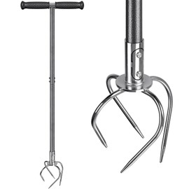 Dolibest Manual Twist Tiller, All-Steel Garden Claw Cultivator with 4 Curved Claws and Soft Rubber Handle, Hand Tiller Garden Claw for Gardening Bed and Plant Box (39'')