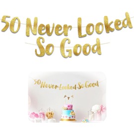 50th Never Looked So Good, Gold Glitter Banner, Perfect for 50th Birthday and Anniversary Party Decorations, Pre-Strung, Elegant Design for Indoor Celebrations, Reusable, Lightweight Material