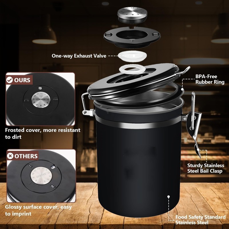 Coffee Canister, 2.8L Sealed Stainless Steel Kitchen Food Storage Container