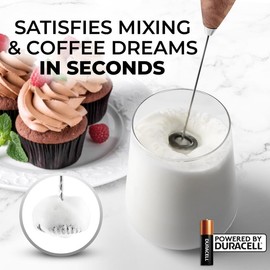 Zulay Powerful Milk Frother (4 Duracell Batteries Included) - Handheld Milk Frother Wand Drink Mixer for Coffee - Powerful Milk Foamer for Cappuccino, Frappe, Matcha & Coffee Creamer - Walnut