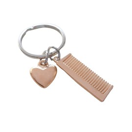 Golden Comb Charm and Heart Charm Keychain, Hair Stylist Staff Appreciation Keychain