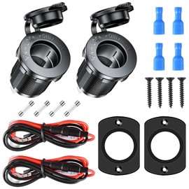 GTIWUNG 2 Stück Auto Zigarettenanzünder Steckdose Wasserdicht mit Festes Panel und 5A Sicherung, 12V/24V Gleichstrom Feuerzeugsteckdose mit 60CM Anschlusskabel für Motorrad, Wohnmobil, LKW, SUV, UTV