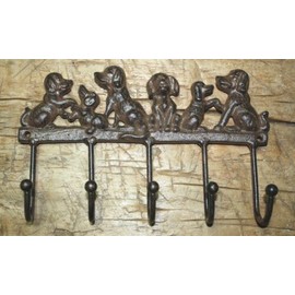 Vintage Cast Iron Dog Towel Coat Hooks, Hat Hook, Key Rack Garden Lab Puppy