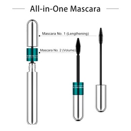 2 in 1 Mascara 5x Longer Waterproof Lash Cosmetics，4D Silk Fiber Mascara ，Long-lasting, Waterproof and Smudge-free，Eye Cosmetics with Natural Lengthening and Thickening Effects