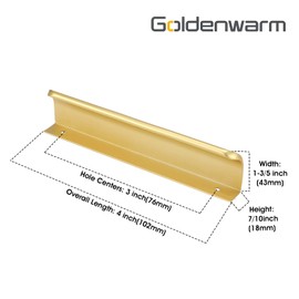 goldenwarm 5 Pack Modern Style Finger Pulls 3 inch Matte Brass Finger Edge Pulls Gold Tab Pulls - LS7027BB76 Dresser Drawer Pulls Gold Kitchen Cabinet Handles Brushed Brass Hardware