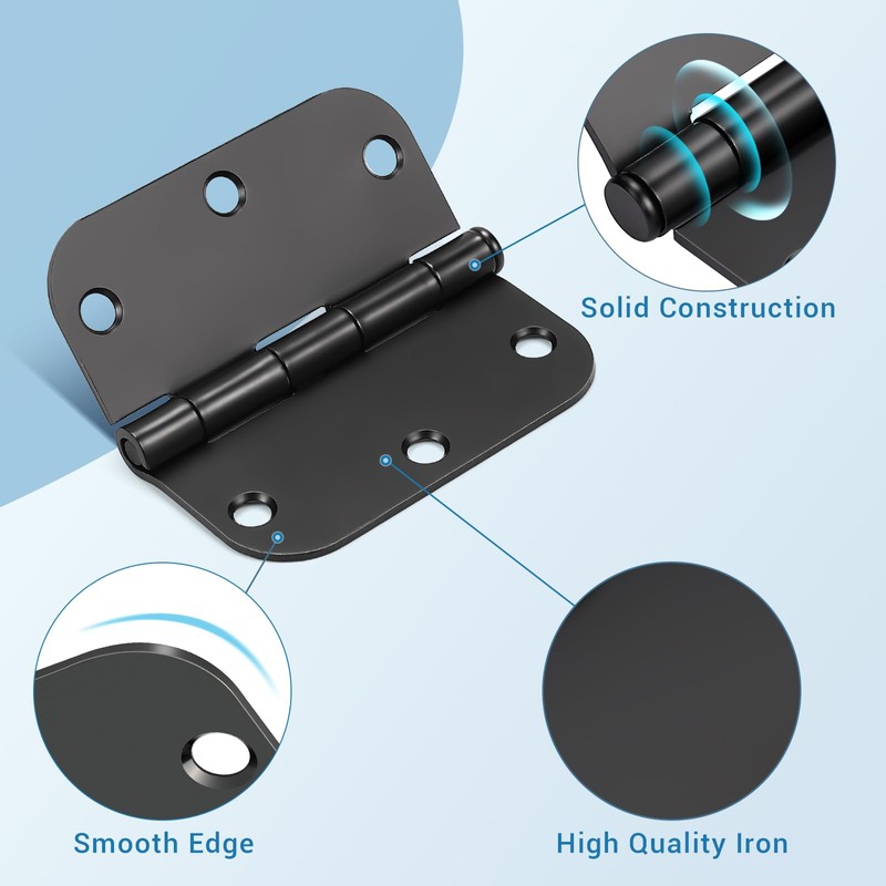 KNOBWELL 30 Pack of Door Hinges Matte Black - 3.5"