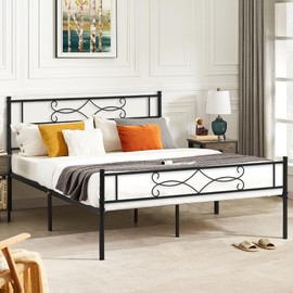 VECELO Full Size Metal Platform Bed Frame with Headboard/Steel Slat Support/No Box Spring Needed/Easy Assembly