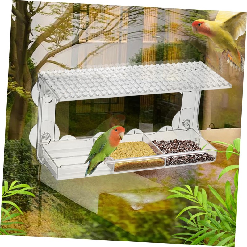 CORHAD Clear Window Bird Feeder with Suction Grip Outdoor Feeding