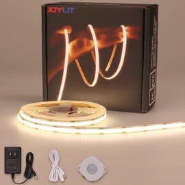 JOYLIT Motion Sensor LED Light Strip 4000K Natural White 16.4FT 15-300S Timing Off, Day or Night Lighting Modes 12V COB Dotless Tape Light for Closet, Cabinet, Stair, Mirror