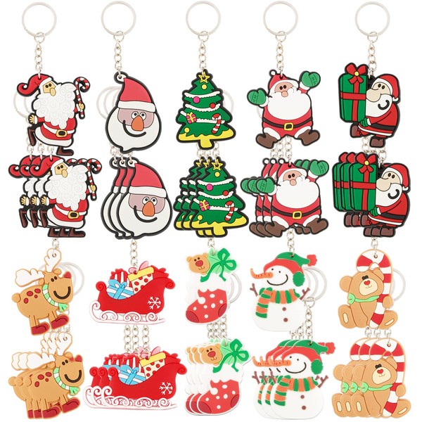 BETESSIN 40 Pcs Christmas Keyring Xmas Keychain 10 Patterns Christmas