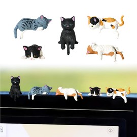 ONEPEACE Mini Cat Cute Car Accessories, Resin Cat for Dashboard Decorations, Desk Decorations, Car Ornament Interior Decors Rearview Mirror Funny Gifts 5 Pcs (Black)