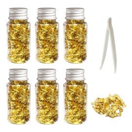 COACOM 6 Bottles Gold Foil with 1 Tweezers Gold Foil Gold Foil Luxury Foil Suitable for Nail Art Decoration Art Gilding Crafts