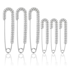 Pack of 6 Tow Pin Wedding Dress, Brooches & Pins for Women, Brooch Neckline Reducing with Rhinestones, Safety Pin Clip for Women's Dresses, Sweaters, Scarf and Skirt