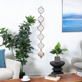 Deco 79 Metal Room Wall Mirror Slim Stacked Chain 6 Layer Entryway Mirror with Tear Drop Pattern, Wall Mounted Mirror 6" x 1" x 51", Gold