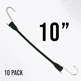 Boxer 10" EPDM Rubber Bungee Cords Heavy Duty Outdoor with 18" Max Stretch 176lbs Load - 100% EPDM Weather Proof Bungee Straps with Crimped S Hook - Truck, Tarps, Motorcycle, RV - 10 Pack