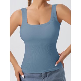 DAGGLOSA Women's U-Back Tank Top,Removable Pads，Breathable Wireless Tank Tops，Yoga, Running and Gym with Outdoor Leisure (US, Alpha, Large, Regular, Regular, Slate Blue)
