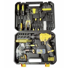 DIFFLIFE 12V Drill Driver Power Tool Combo Kits with Cordless Drill, Professional Household Home Tool Kit Set, DIY Hand Tool Kits for Garden Office House Repair Yellow