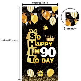 So Happy I’M 90 Today Black Gold Banner Backdrop Crown Hallo Ninetieth Cheers to 90 Years Old Theme Decor for Man Woman Happy 90th Birthday Party Photo Booth Props Decorations Favors Supplies