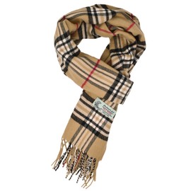 Glory Max Unisex Classic Tartan Plaid Winter Scarf Soft Cashmere Feel 72"x12" (Beige)