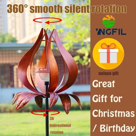 Multi-Functional Yard Wind Spinners with Solar Lights Outdoor Garden,YNGFIL Large Ornaments Outdoor with Double Shepherds Hooks and Coconut Fiber Liner Hanging Planters (83 in)
