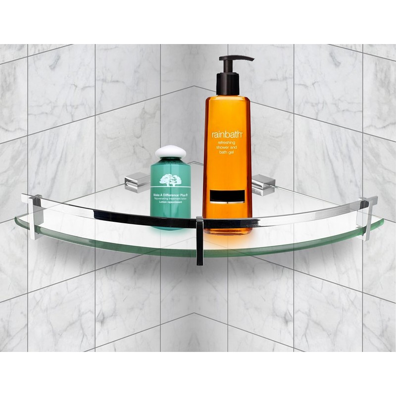 Mount-It! Glass Corner Shower Shelf for Bathroom, Wall Mounted with