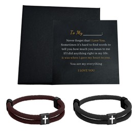 Jacriah Cross Bracelet for Men, Cross Braided Rope Bracelet for Husband Son Boyfriend Brother, Inspiration Christmas Valentines Graduation Easter Birthday Anniversary Christian Baptism Gift, One size