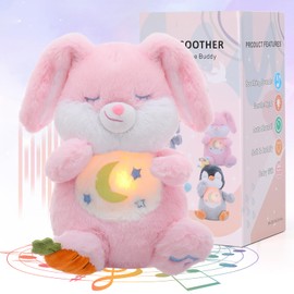 Emoin Breathing Stuffed Animal, Soothing Easter Bunny Plush Sleep Buddy Soothe Snuggle Bunny Easter Toy with Realistic Breathing Motion and Lights Music for Adults and Kids-Pink