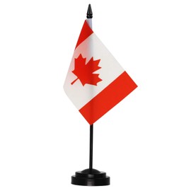 ANLEY Canada Deluxe Desk Flag Set - 6 x 4 Inch Miniature Canadian Desktop Flag with 12" Solid Pole - Vivid Color and Fade Resistant - Black Base and Spear Top