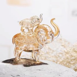 Crystal Elephant Mother and Child Statue Decor, 2PCS Elephant Figurines Craft Set, Glass Art Animals Collectible, Crystal Elephant Statue,Crystal Home Decor, Gifts for Women and Children (Orange)