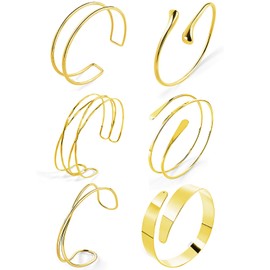 FIRSAUKI Minimalist Coil Arm Cuff Bangle for women Adjustable Arm Cuffs Upper Arm Bracelet Open Armlet Armband Set Jewelry