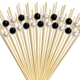 Cocktail Picks,100 Pcs Black Pearl White Pearl Toothpicks for Appetizers,4.7 Inch Long Decorative Bamboo Toothpicks, Cocktail Skewers for Wedding Party Food Picks,Charcuterie Boards Accessories