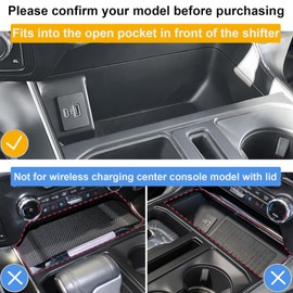 PIMCAR Center Console Cover for 2021-2025 Ford F150 & 2022-2024 F150 Lightning XLT Hidden Panel Secret Pocket Lid with USB Hole Interior Accessories (Fits into The Open Pocket in Front of The Shifter)